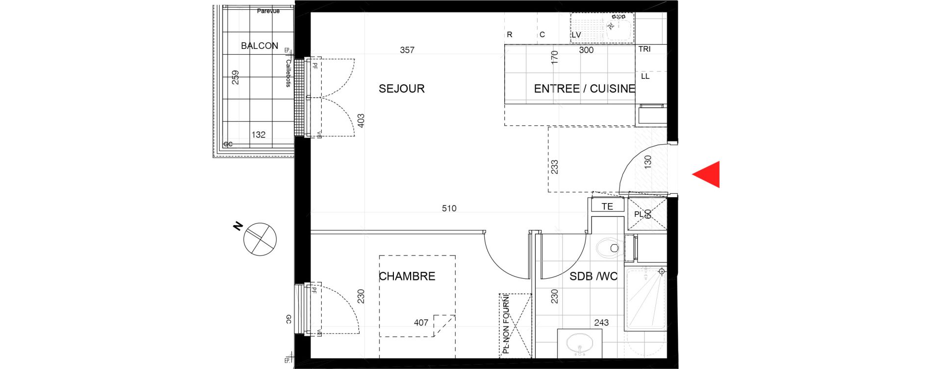 Appartement T2 de 40,45 m2 au Plessis-Tr&eacute;vise Le centre