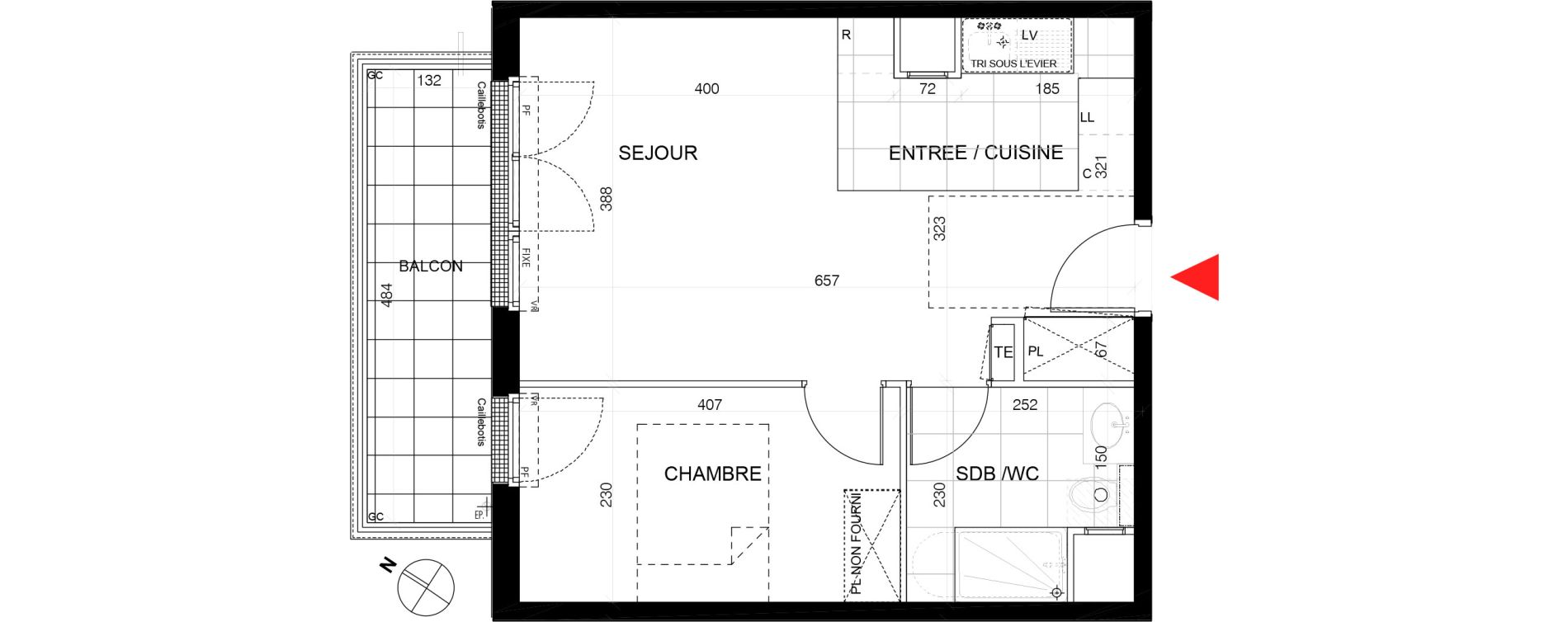 Appartement T2 de 39,16 m2 au Plessis-Tr&eacute;vise Le centre