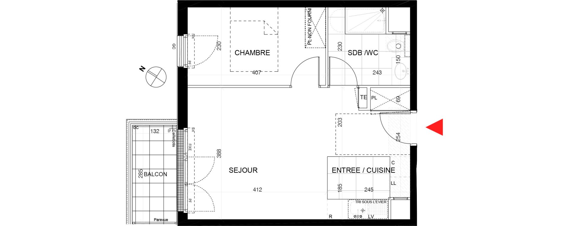 Appartement T2 de 39,20 m2 au Plessis-Tr&eacute;vise Le centre