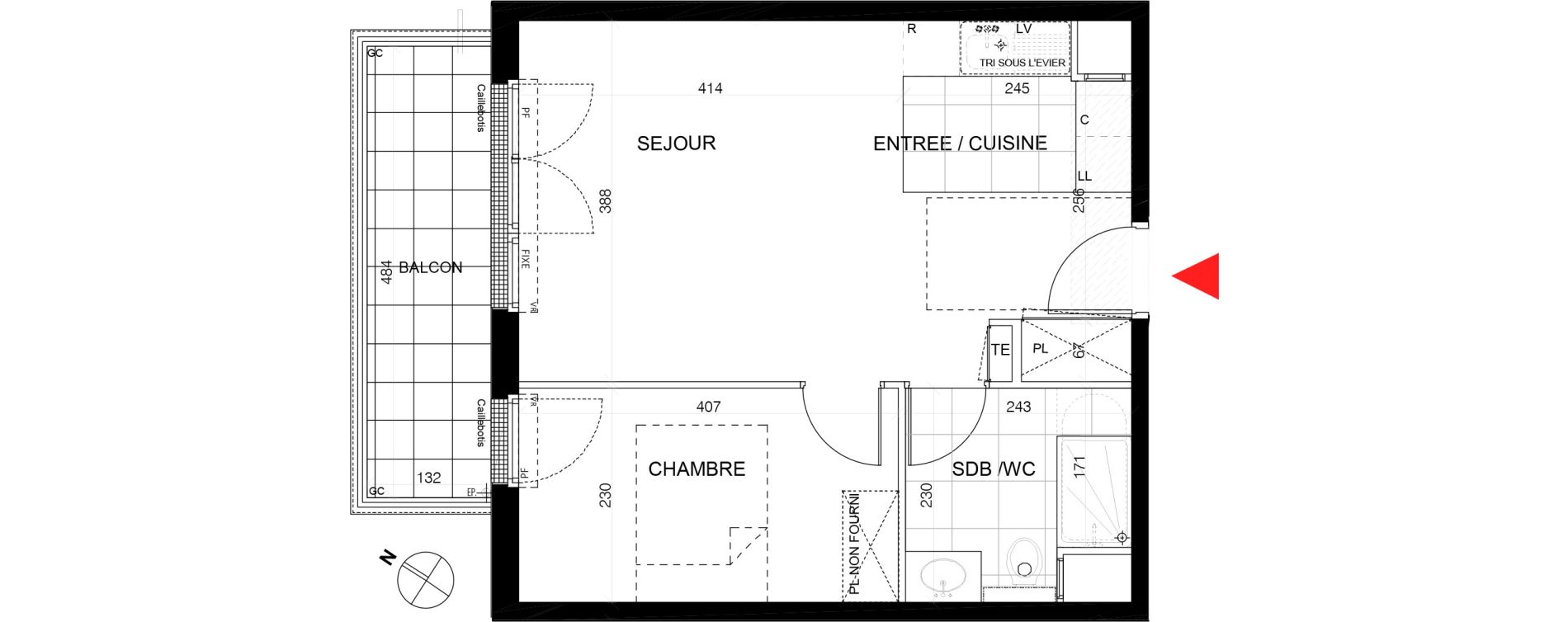 Appartement T2 de 39,31 m2 au Plessis-Tr&eacute;vise Le centre
