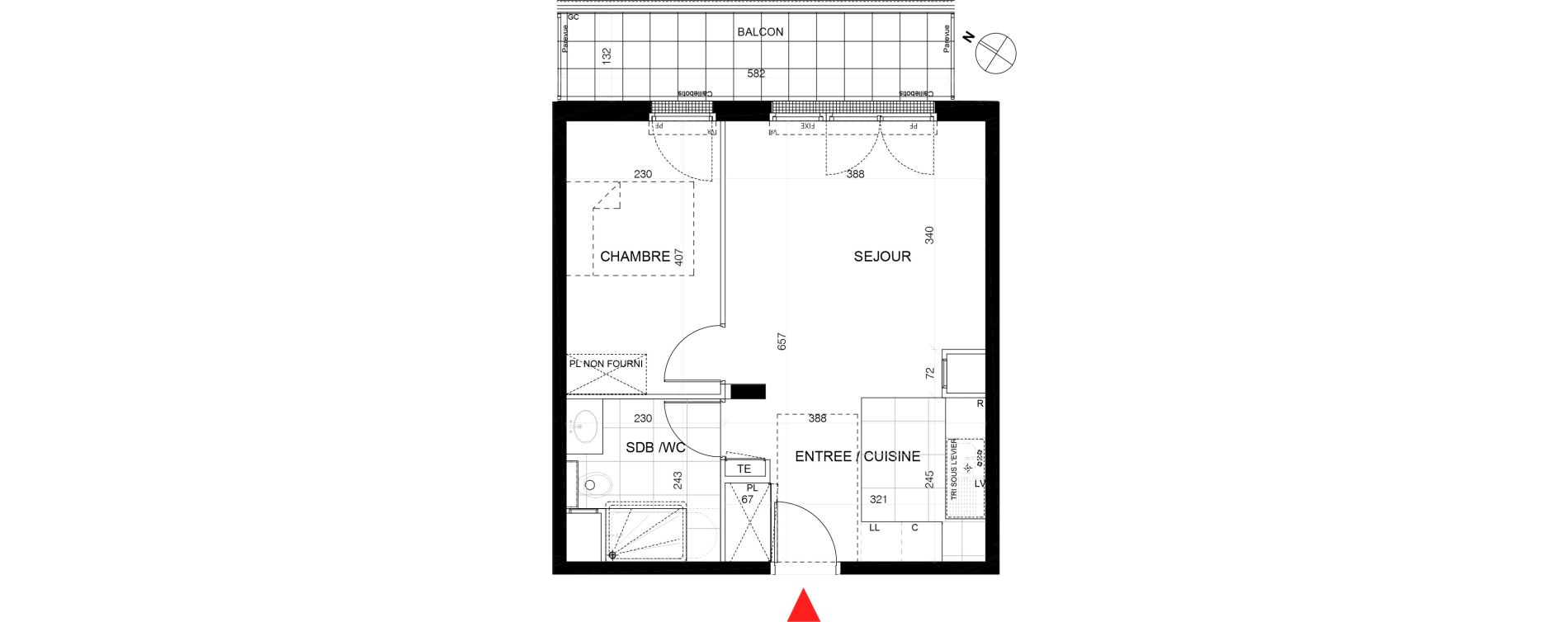 Appartement T2 de 39,14 m2 au Plessis-Tr&eacute;vise Le centre