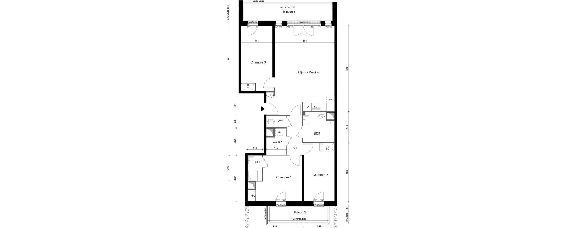 Appartement T4 de 89,80 m2 au Plessis-Tr&eacute;vise Le centre