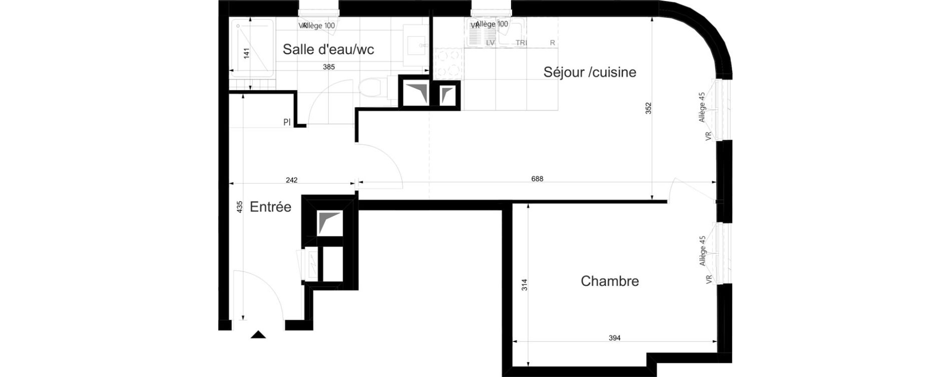 Appartement T2 de 46,67 m2 au Plessis-Tr&eacute;vise Le val roger - parc de la lande