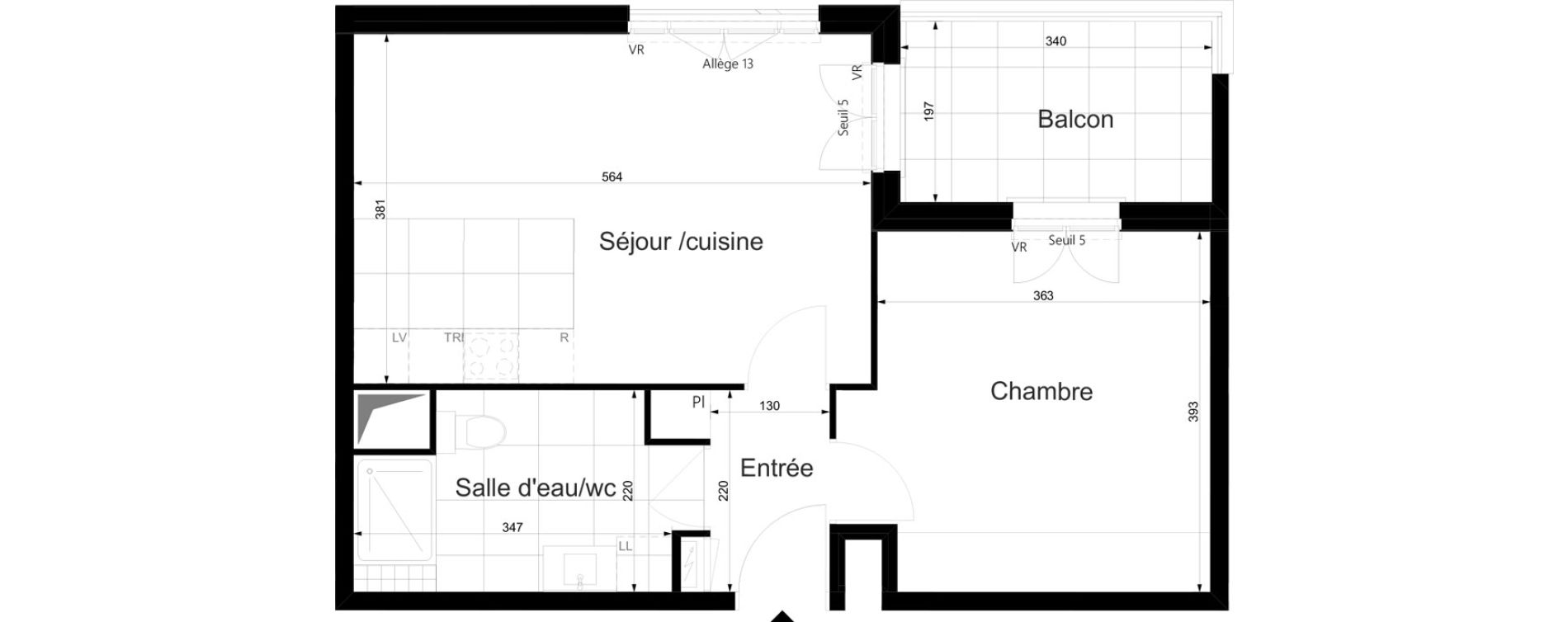 Appartement T2 de 46,78 m2 au Plessis-Tr&eacute;vise Le val roger - parc de la lande