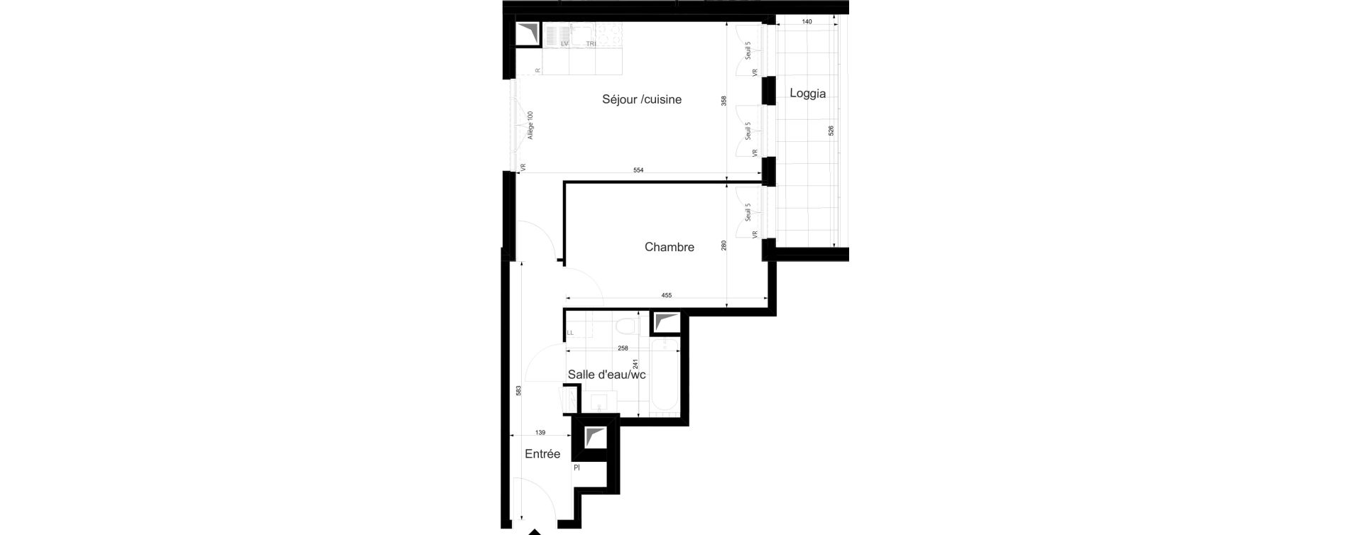 Appartement T2 de 47,46 m2 au Plessis-Tr&eacute;vise Le val roger - parc de la lande
