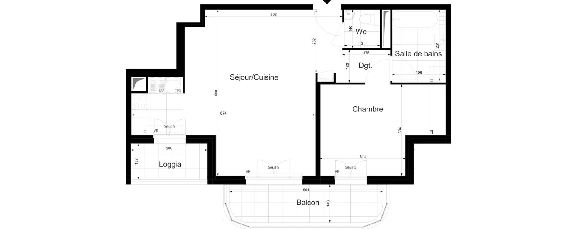 Appartement T2 de 55,47 m2 au Plessis-Tr&eacute;vise Le val roger - parc de la lande