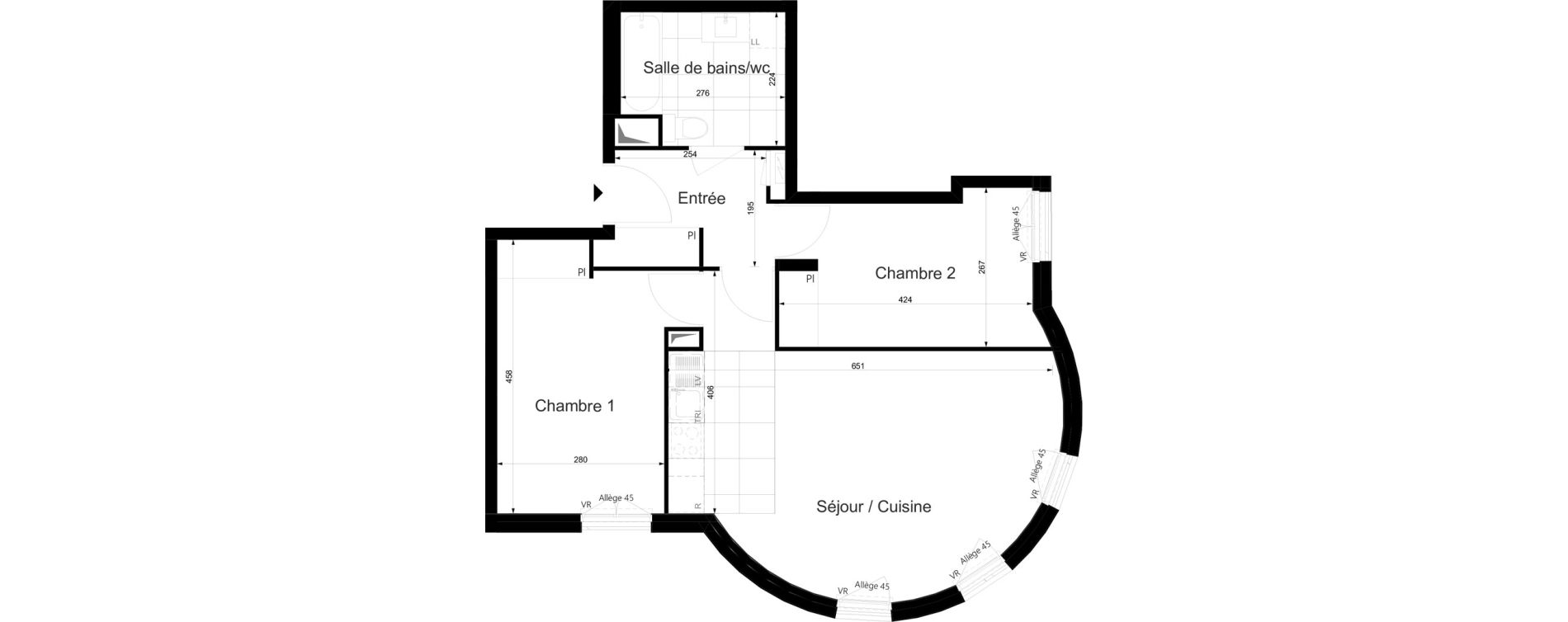 Appartement T3 de 59,51 m2 au Plessis-Tr&eacute;vise Le val roger - parc de la lande