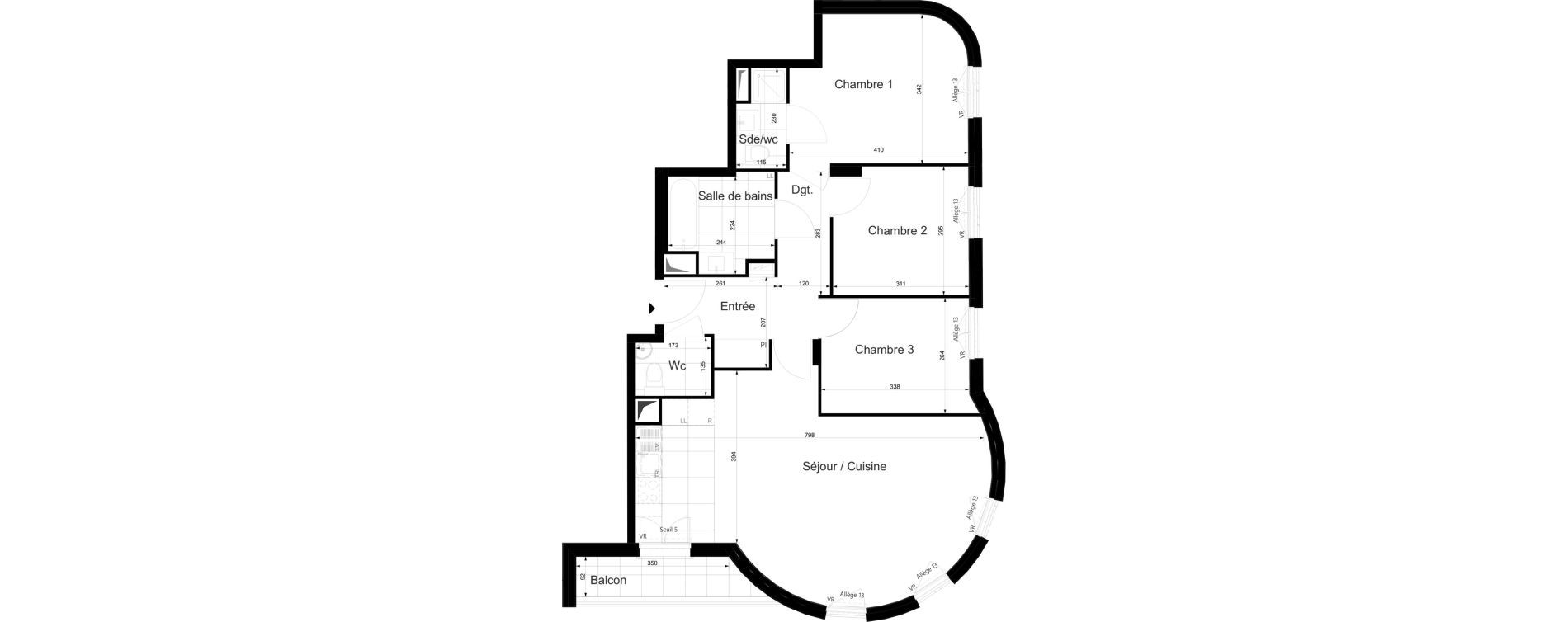 Appartement T4 de 80,93 m2 au Plessis-Tr&eacute;vise Le val roger - parc de la lande
