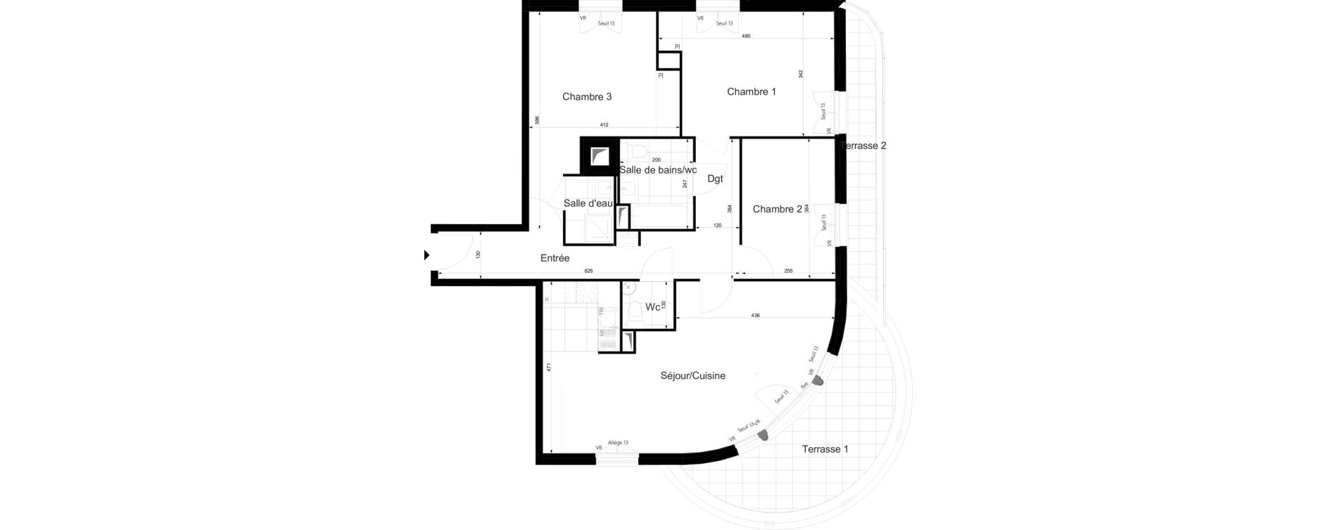 Appartement T4 de 94,76 m2 au Plessis-Tr&eacute;vise Le val roger - parc de la lande