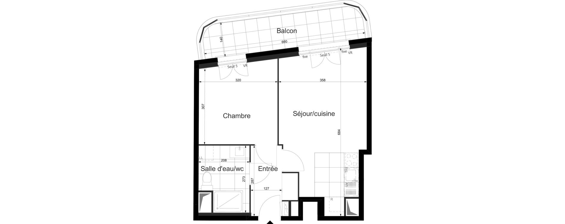 Appartement T2 de 40,13 m2 au Plessis-Tr&eacute;vise Le val roger - parc de la lande