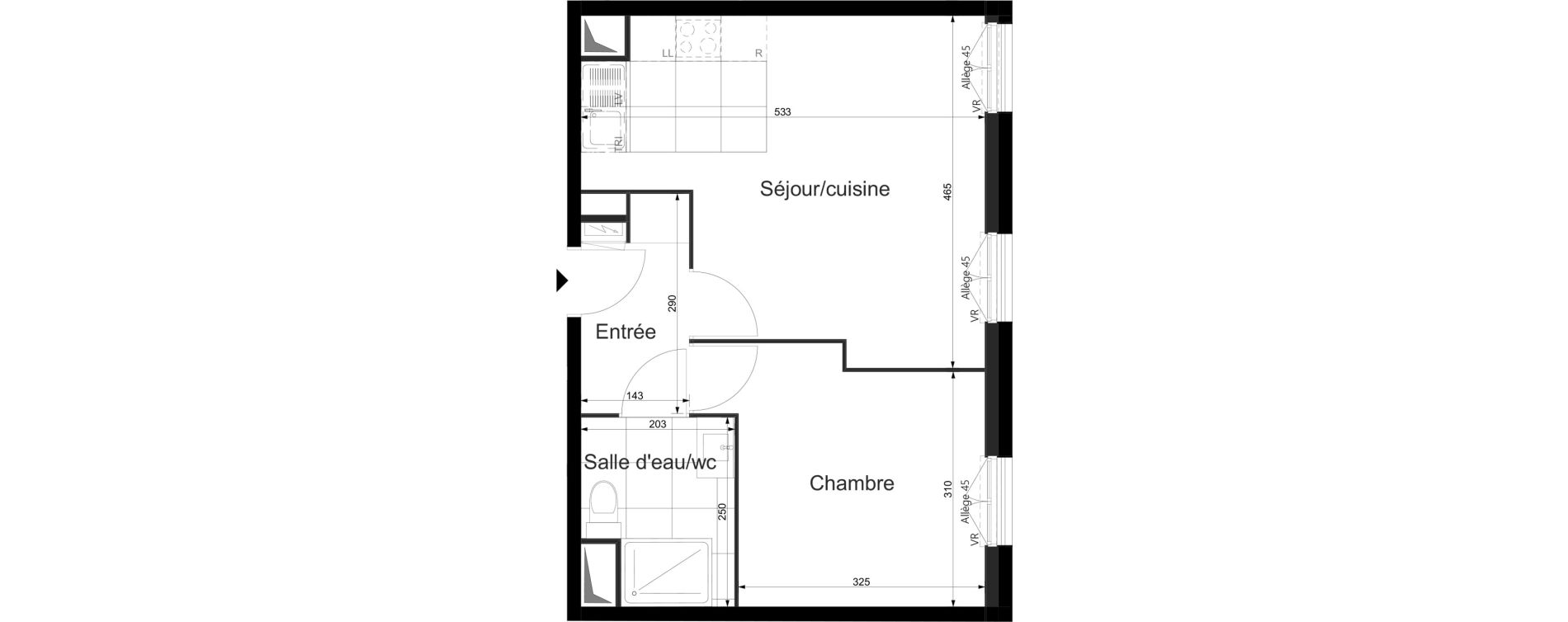 Appartement T2 de 40,20 m2 au Plessis-Tr&eacute;vise Le val roger - parc de la lande