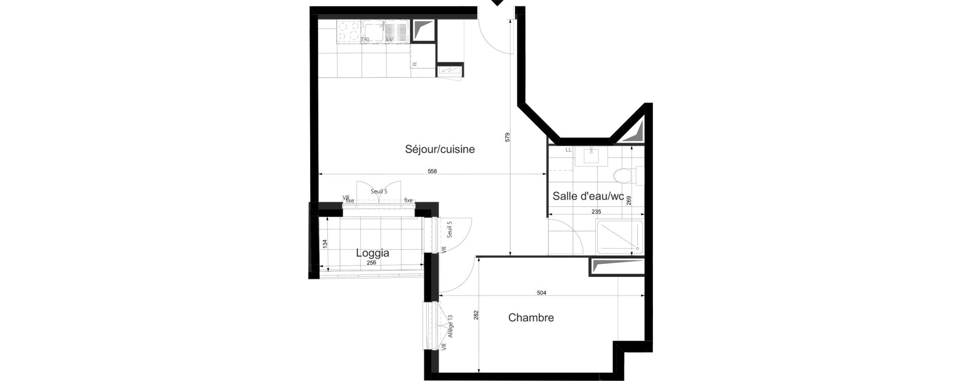 Appartement T2 de 45,46 m2 au Plessis-Tr&eacute;vise Le val roger - parc de la lande