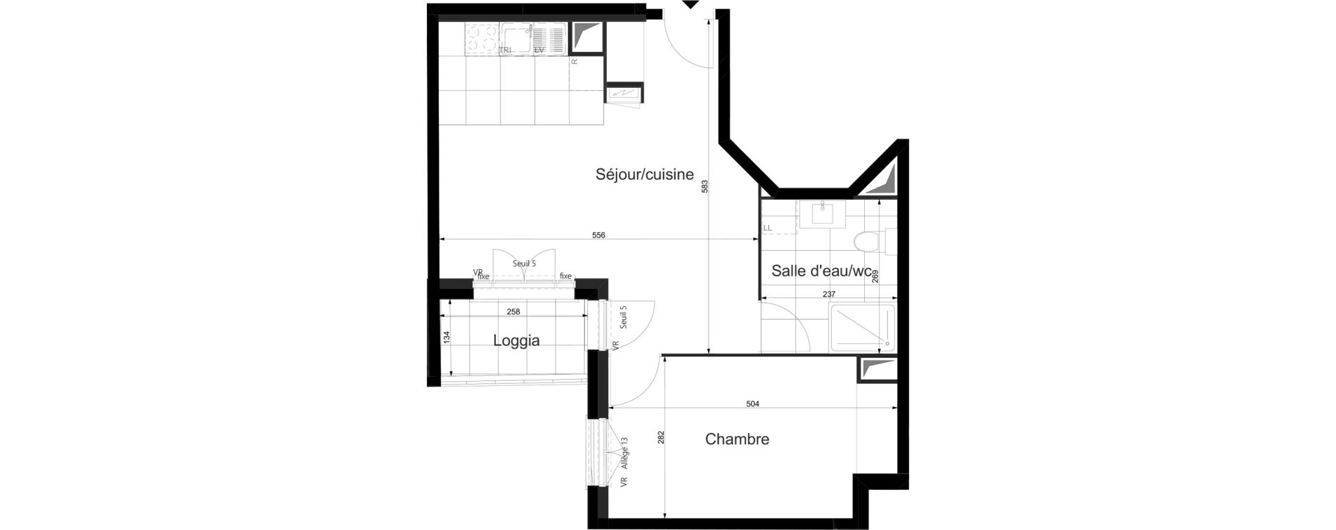 Appartement T2 de 45,82 m2 au Plessis-Tr&eacute;vise Le val roger - parc de la lande