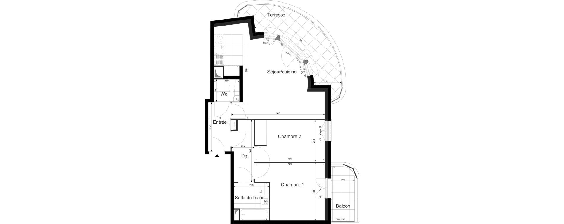 Appartement T3 de 59,81 m2 au Plessis-Tr&eacute;vise Le val roger - parc de la lande