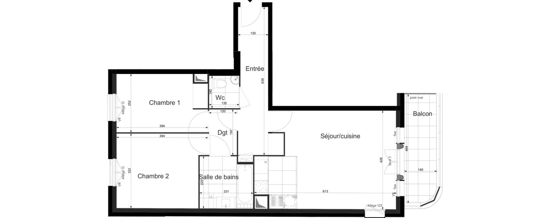 Appartement T3 de 62,88 m2 au Plessis-Tr&eacute;vise Le val roger - parc de la lande