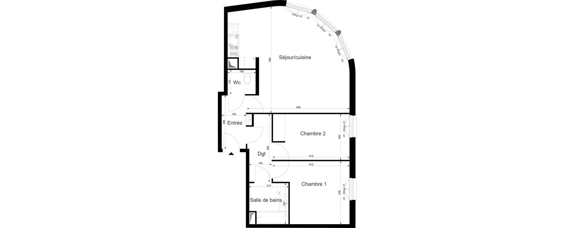 Appartement T3 de 66,48 m2 au Plessis-Tr&eacute;vise Le val roger - parc de la lande
