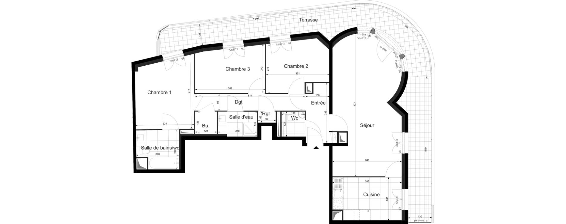 Appartement T4 de 89,88 m2 au Plessis-Tr&eacute;vise Le val roger - parc de la lande
