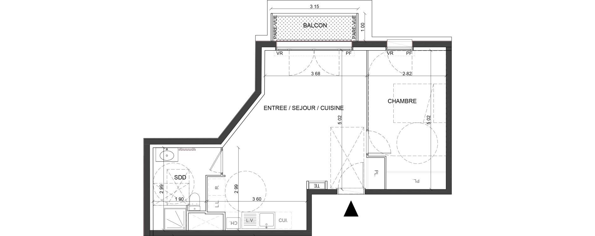 Appartement T2 de 47,06 m2 à L'Haÿ-Les-Roses Centre