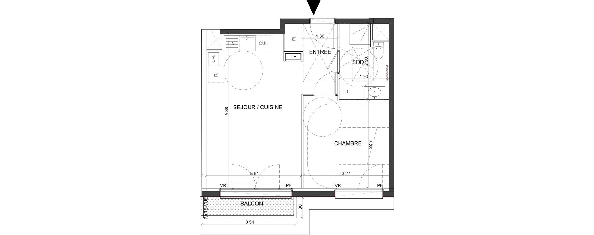Appartement T2 de 40,63 m2 &agrave; L'Ha&yuml;-Les-Roses Centre
