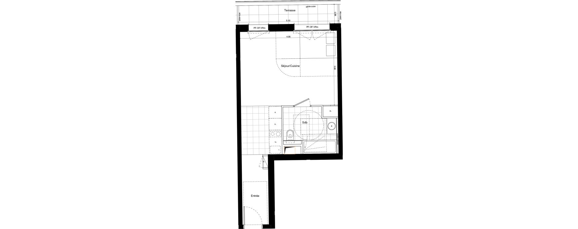 Appartement T1 de 34,40 m2 &agrave; L'Ha&yuml;-Les-Roses Lallier