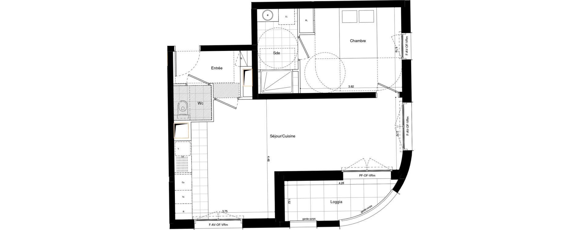 Appartement T2 de 50,60 m2 &agrave; L'Ha&yuml;-Les-Roses Lallier