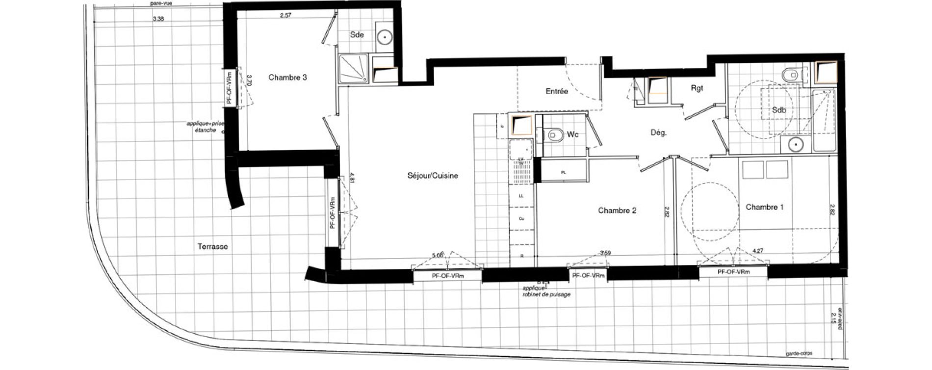Appartement T4 de 75,40 m2 &agrave; L'Ha&yuml;-Les-Roses Lallier
