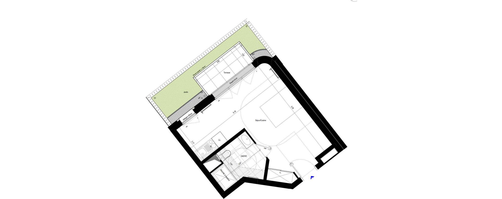 Appartement T1 de 31,37 m2 &agrave; L'Ha&yuml;-Les-Roses Le centre
