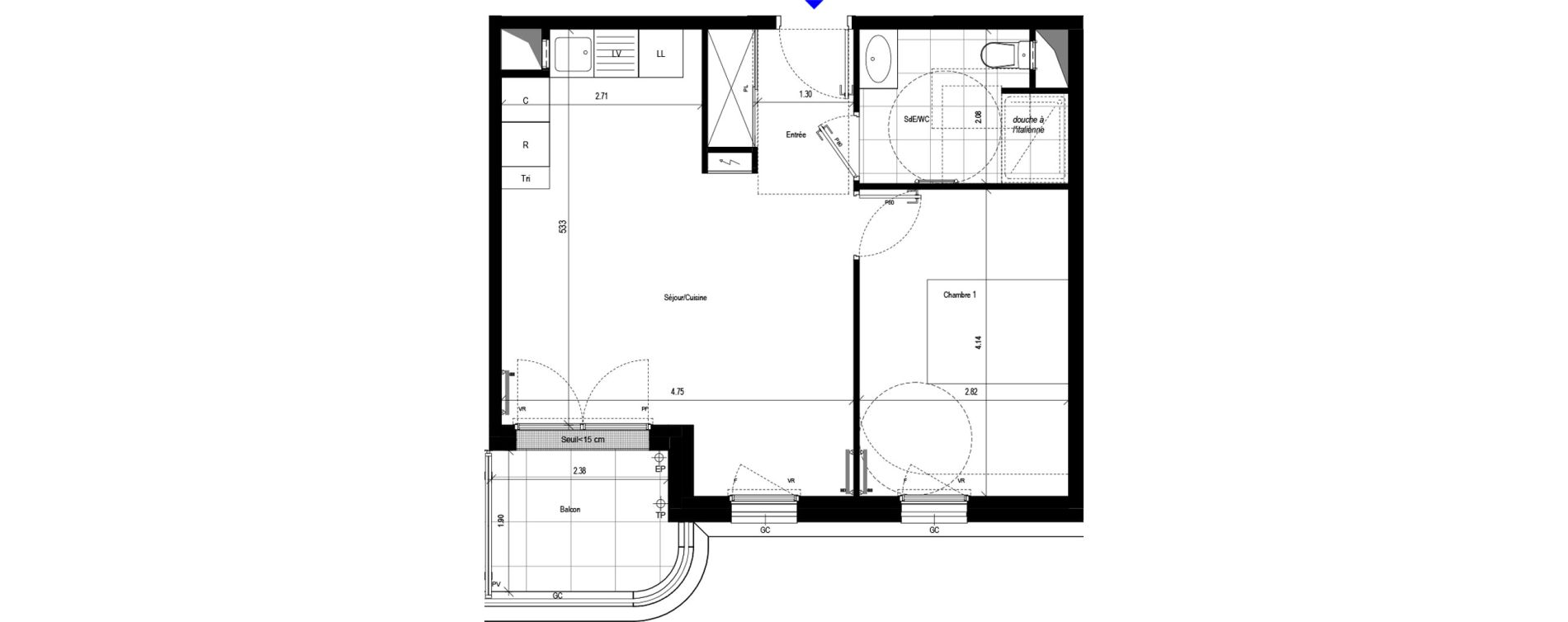 Appartement T2 de 43,66 m2 &agrave; L'Ha&yuml;-Les-Roses Le centre