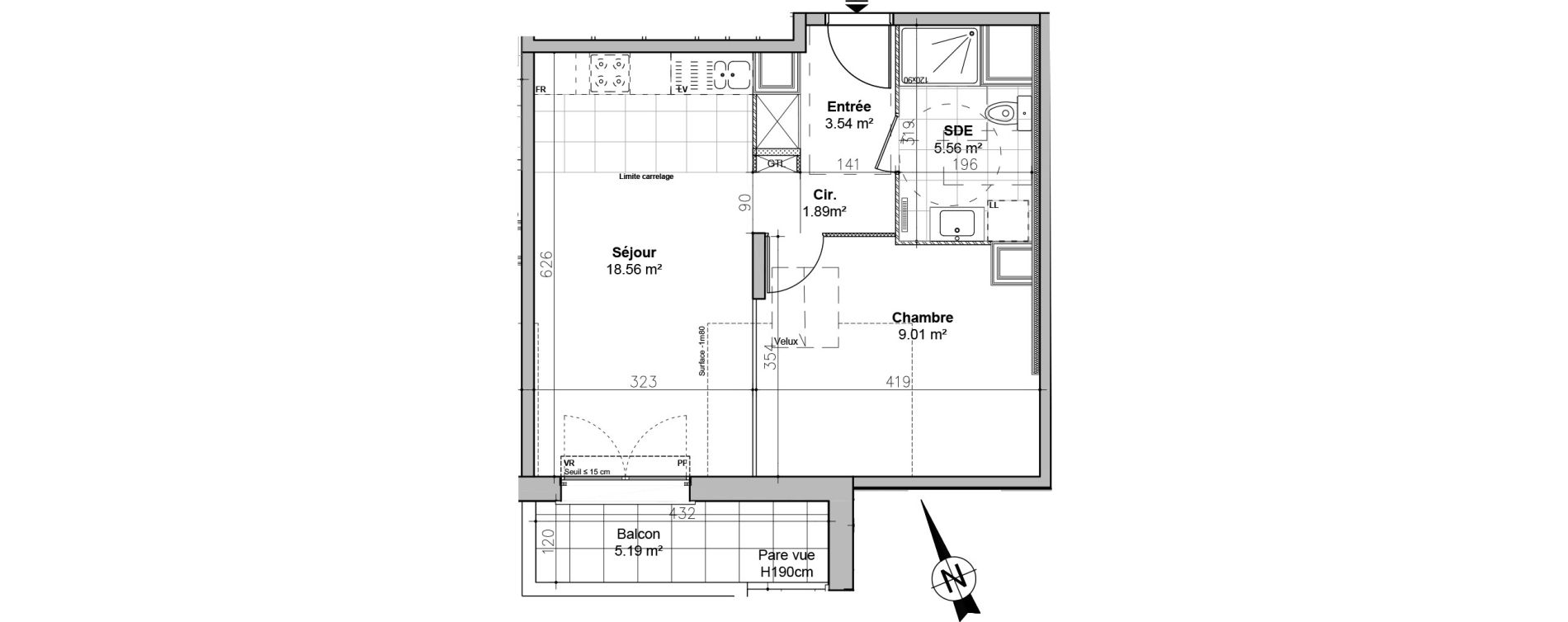 Appartement T2 de 38,56 m2 &agrave; L'Ha&yuml;-Les-Roses Le centre