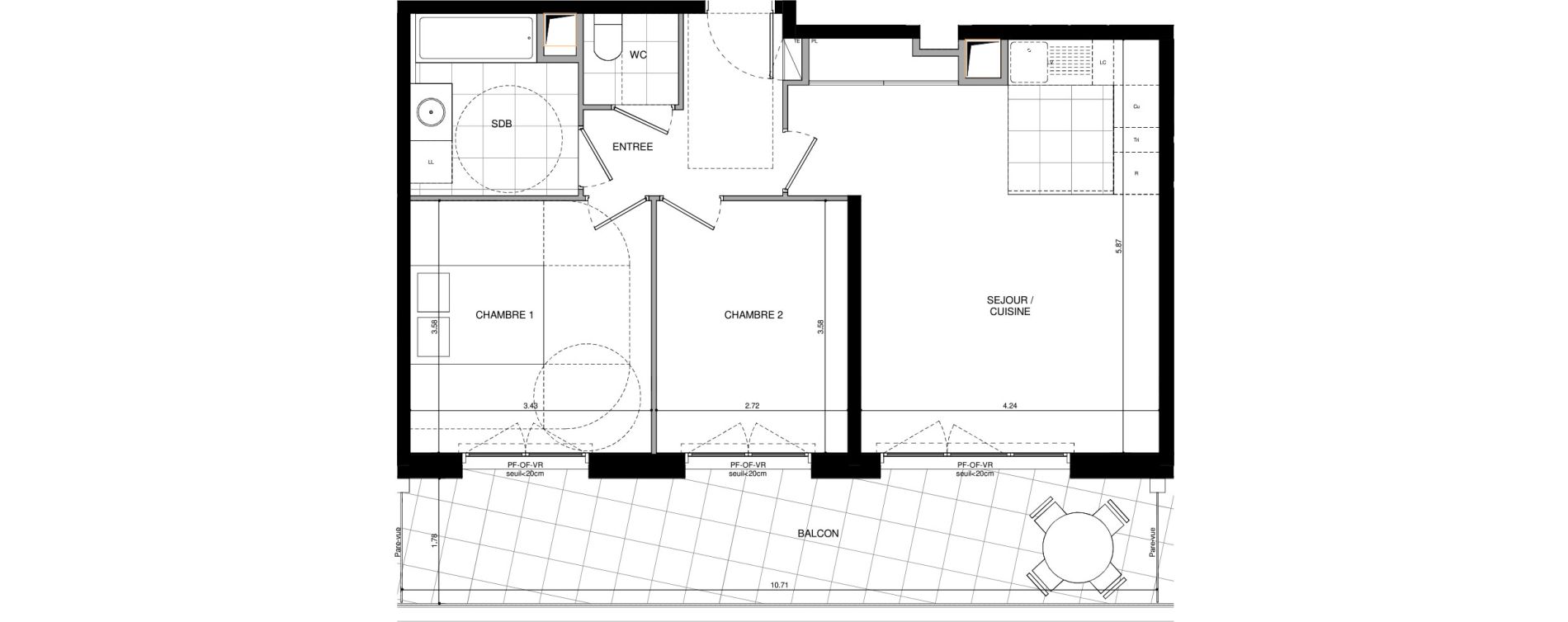 Appartement T3 de 61,40 m2 &agrave; L'Ha&yuml;-Les-Roses Lallier