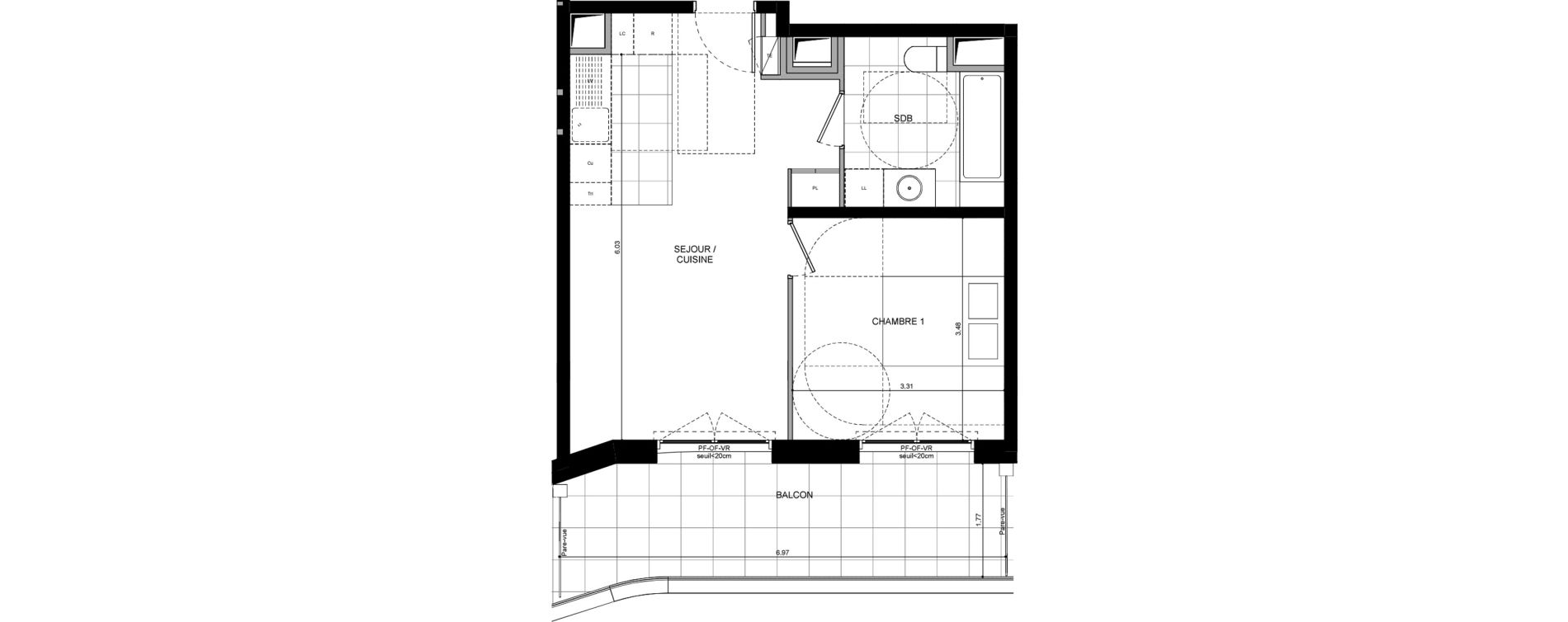 Appartement T2 de 41,30 m2 &agrave; L'Ha&yuml;-Les-Roses Lallier