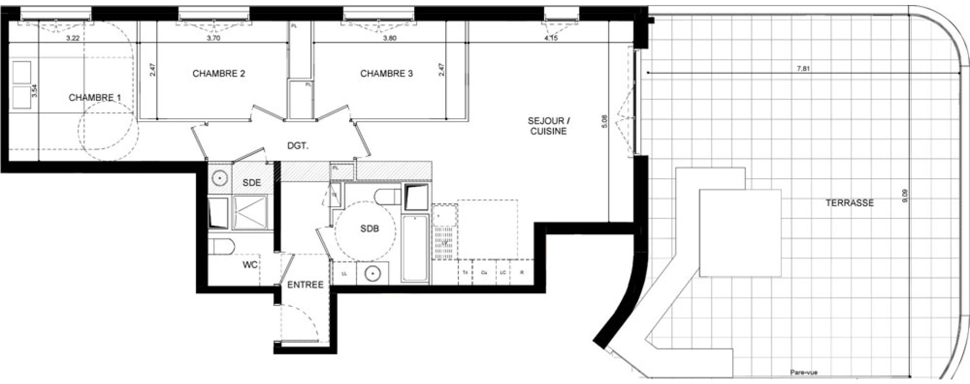 Appartement T4 de 83,00 m2 &agrave; L'Ha&yuml;-Les-Roses Lallier