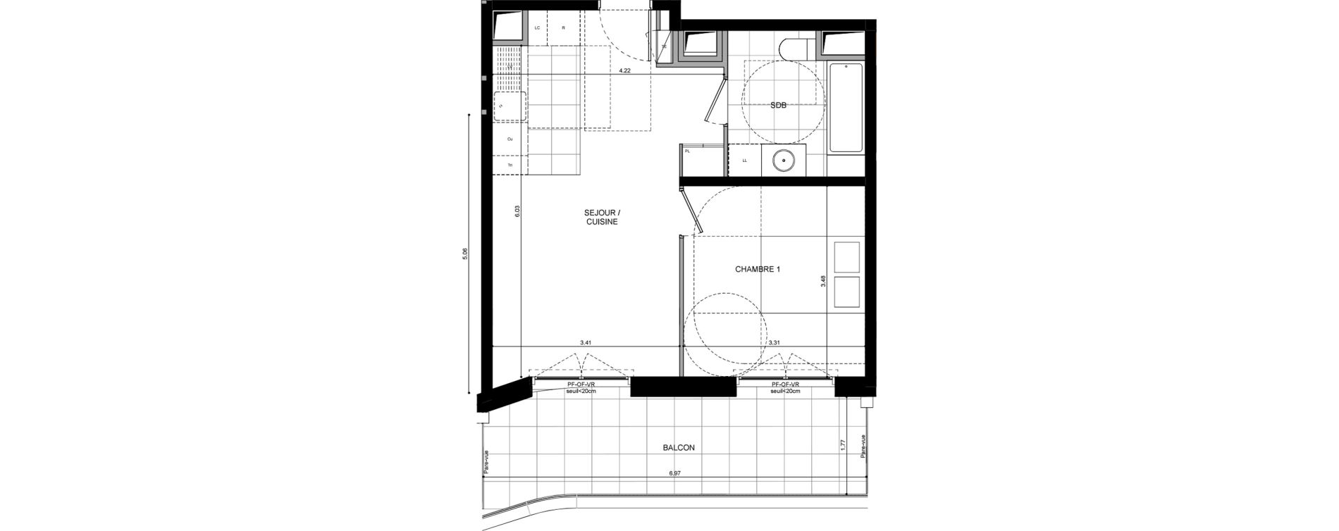 Appartement T2 de 41,30 m2 &agrave; L'Ha&yuml;-Les-Roses Lallier