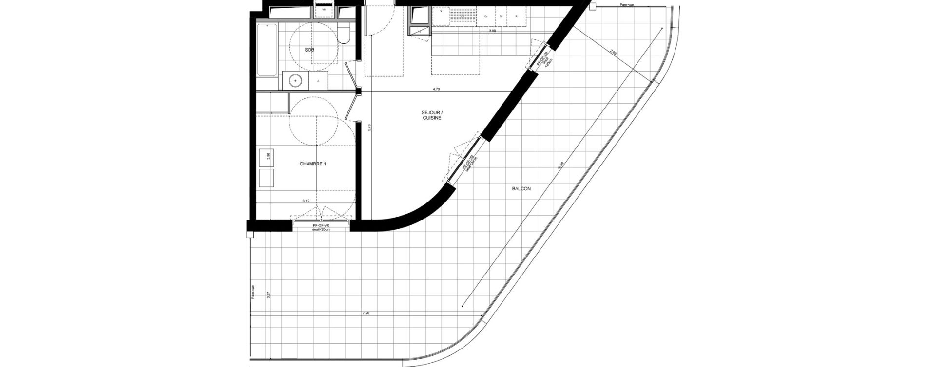 Appartement T2 de 46,20 m2 &agrave; L'Ha&yuml;-Les-Roses Lallier