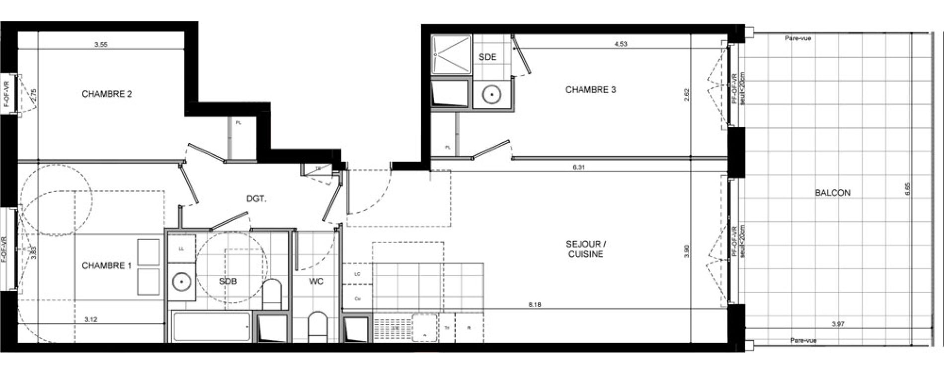 Appartement T4 de 82,80 m2 &agrave; L'Ha&yuml;-Les-Roses Lallier