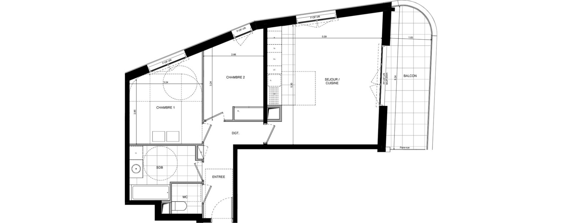 Appartement T3 de 63,90 m2 &agrave; L'Ha&yuml;-Les-Roses Lallier