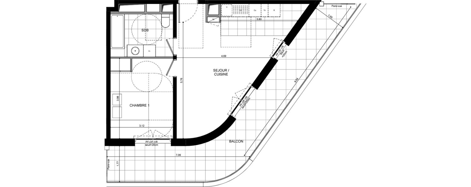 Appartement T2 de 46,20 m2 &agrave; L'Ha&yuml;-Les-Roses Lallier