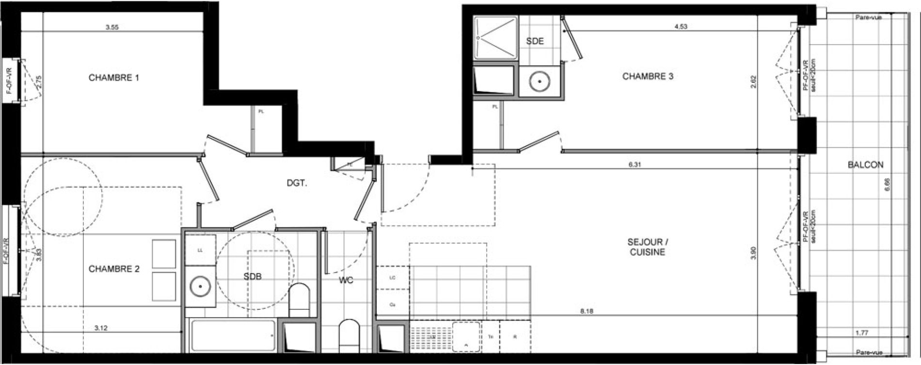 Appartement T4 de 82,80 m2 &agrave; L'Ha&yuml;-Les-Roses Lallier