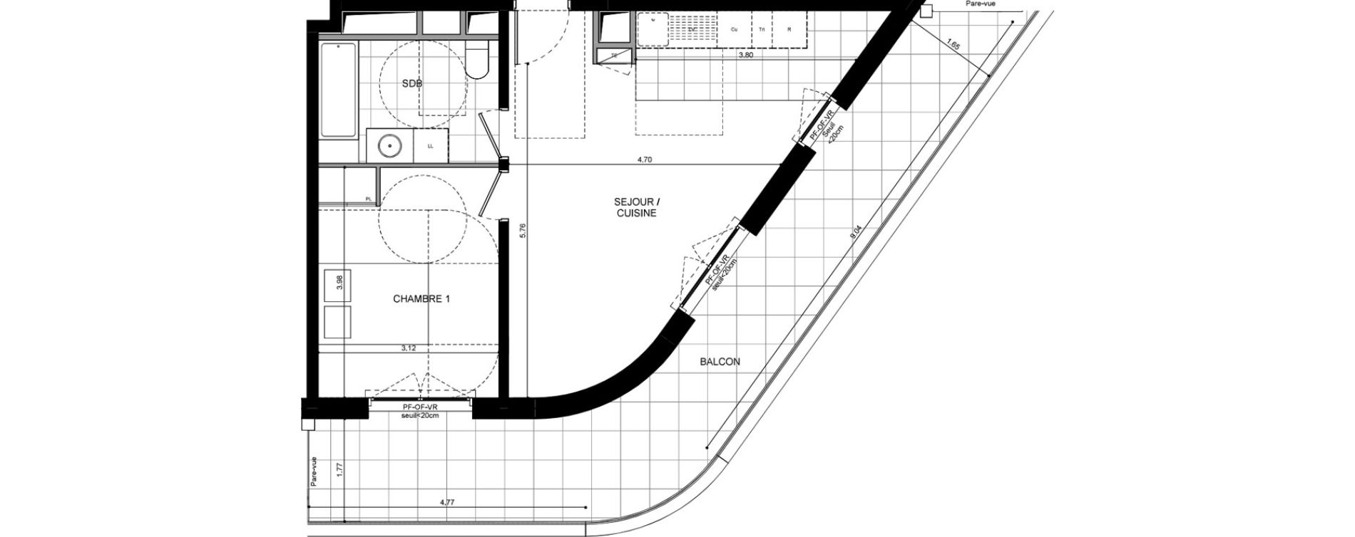 Appartement T2 de 46,20 m2 &agrave; L'Ha&yuml;-Les-Roses Lallier