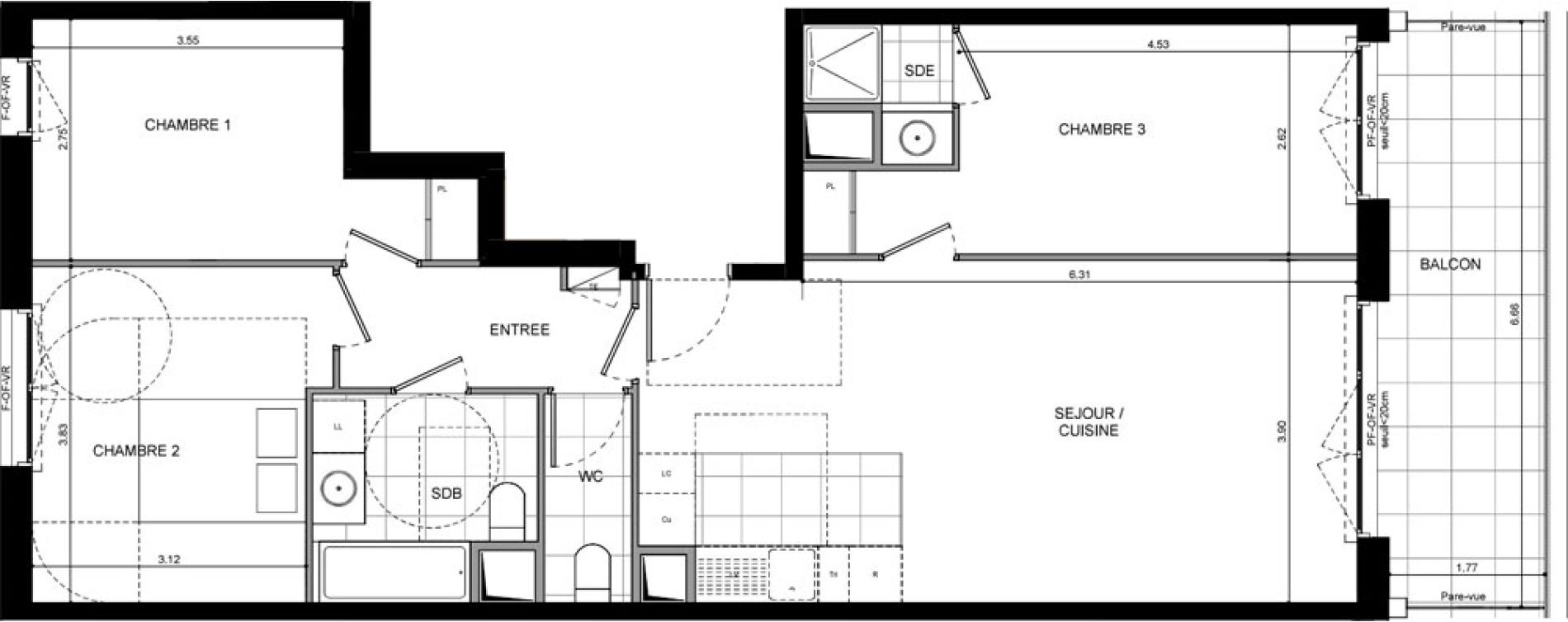 Appartement T4 de 82,80 m2 &agrave; L'Ha&yuml;-Les-Roses Lallier