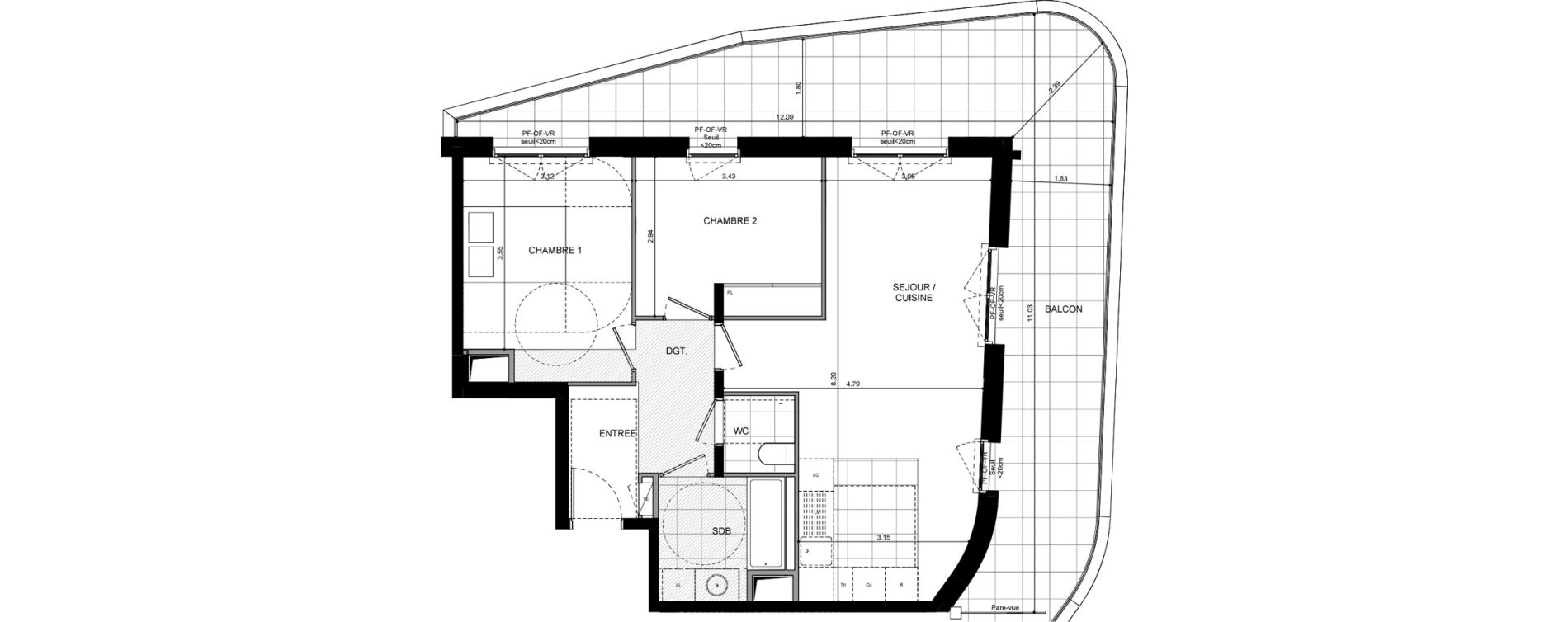 Appartement T3 de 64,30 m2 &agrave; L'Ha&yuml;-Les-Roses Lallier