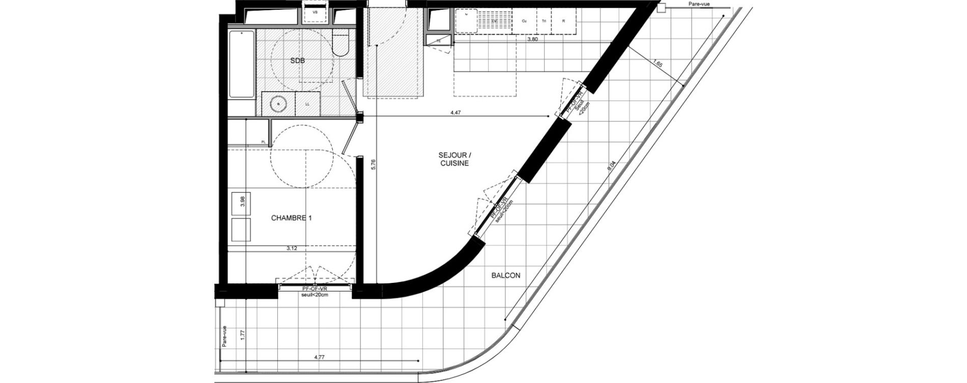 Appartement T2 de 46,20 m2 &agrave; L'Ha&yuml;-Les-Roses Lallier