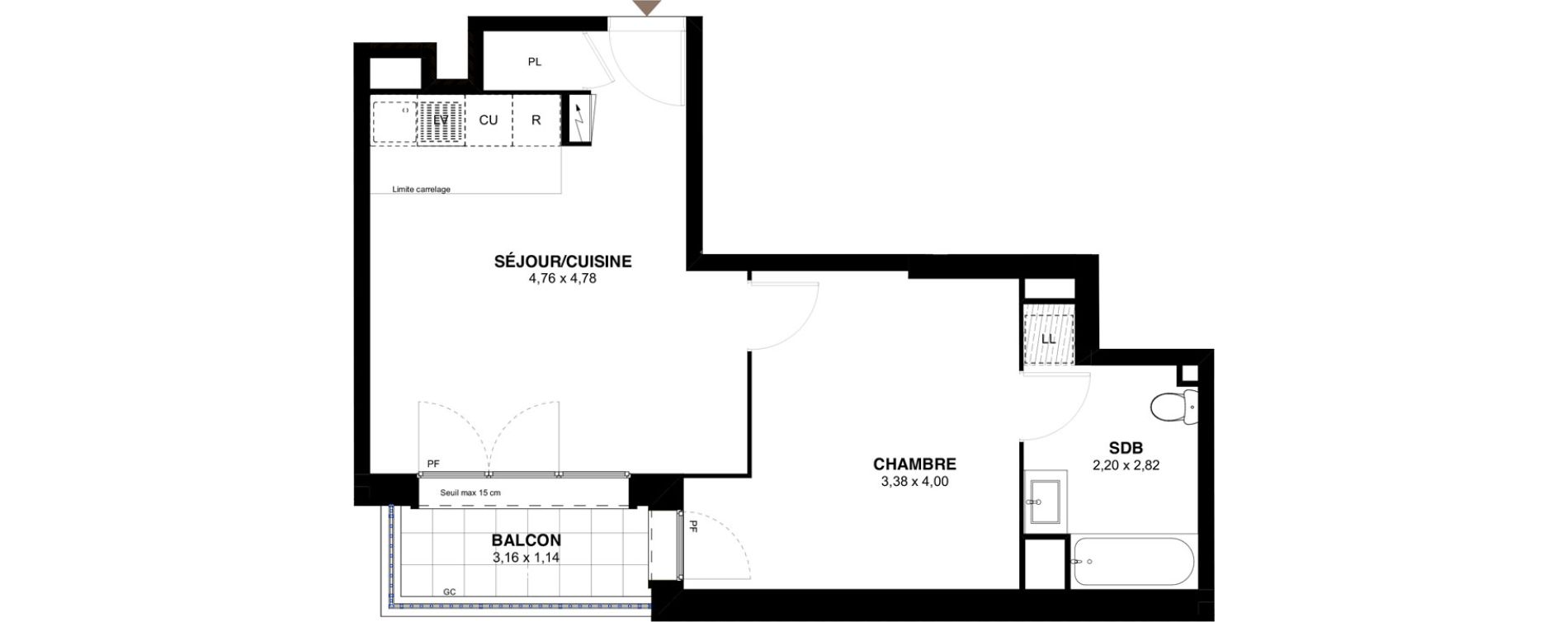 Appartement T2 de 43,65 m2 &agrave; L'Ha&yuml;-Les-Roses Lallier