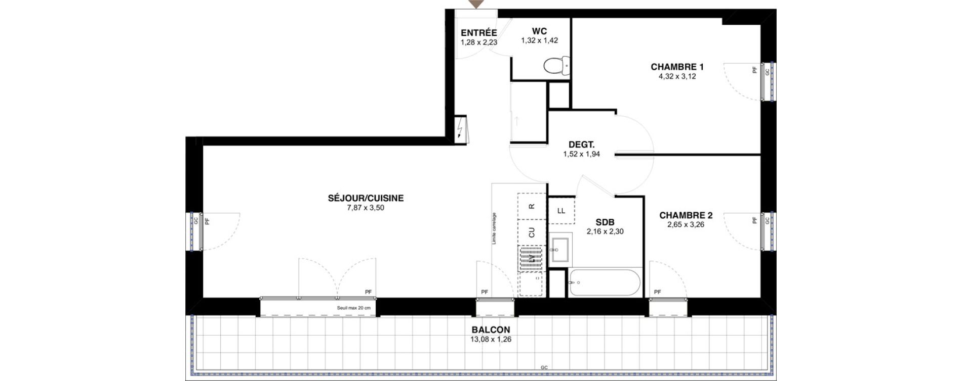 Appartement T3 de 63,38 m2 &agrave; L'Ha&yuml;-Les-Roses Lallier