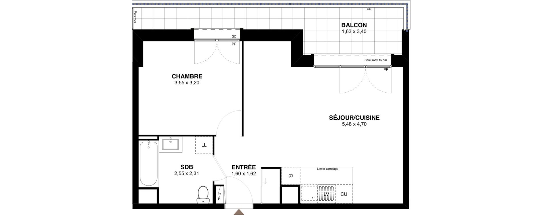 Appartement T2 de 45,48 m2 &agrave; L'Ha&yuml;-Les-Roses Lallier