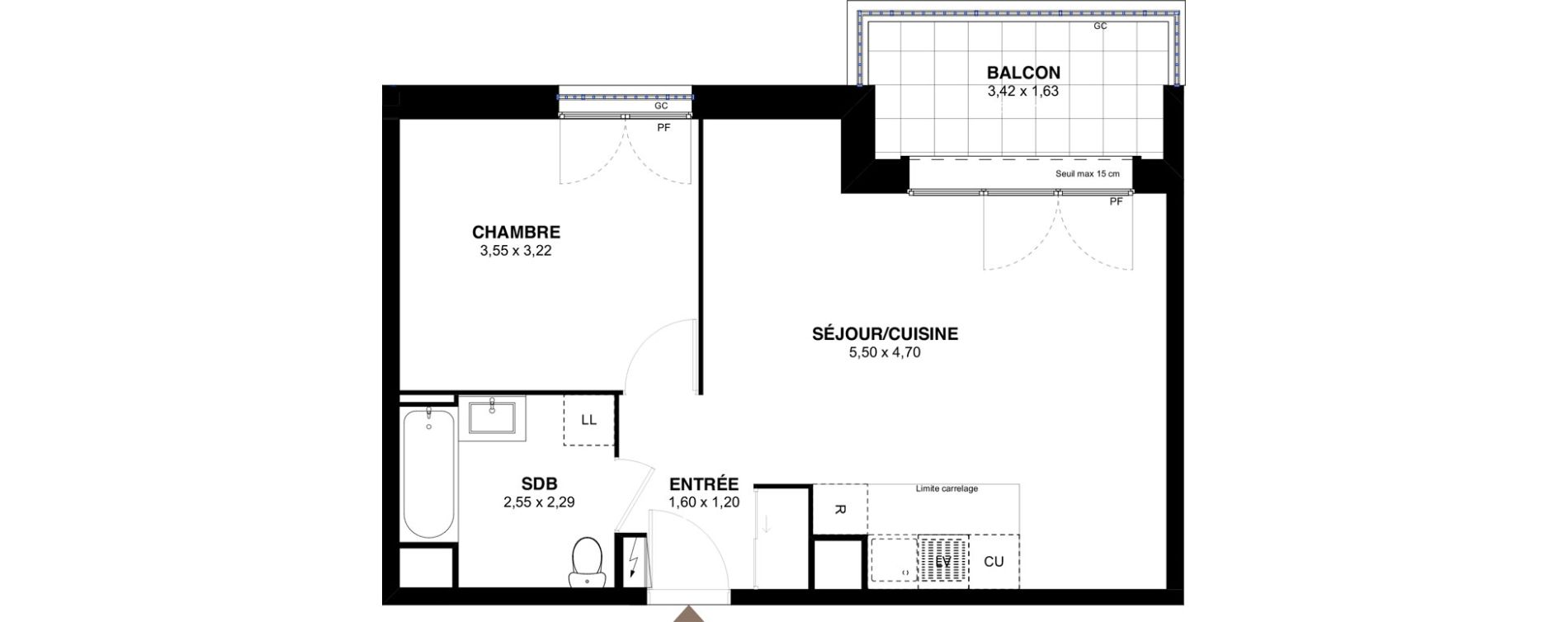 Appartement T2 de 45,66 m2 &agrave; L'Ha&yuml;-Les-Roses Lallier