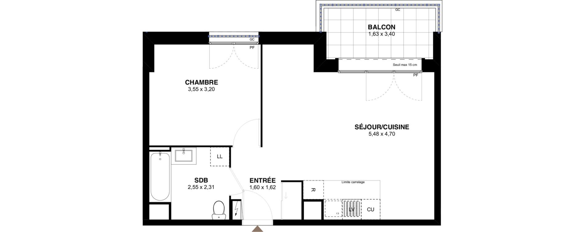 Appartement T2 de 45,48 m2 &agrave; L'Ha&yuml;-Les-Roses Lallier