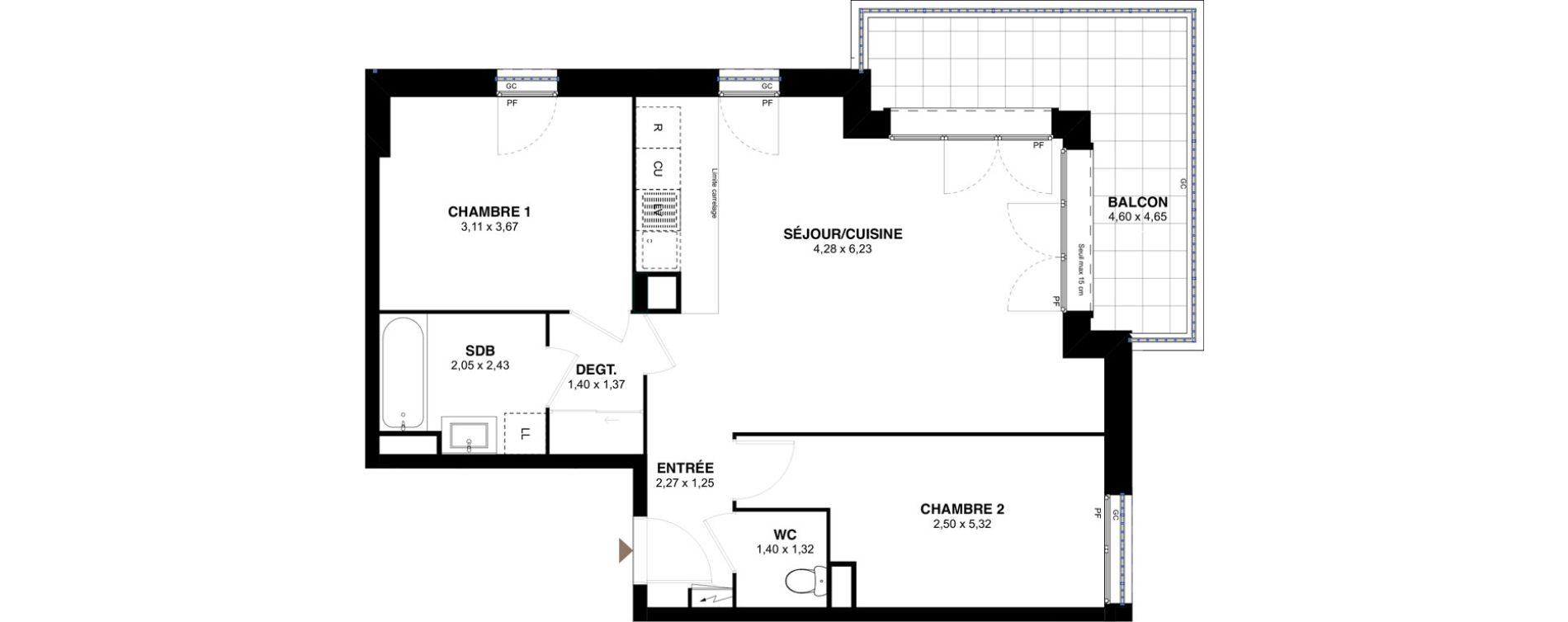 Appartement T3 de 63,33 m2 &agrave; L'Ha&yuml;-Les-Roses Lallier