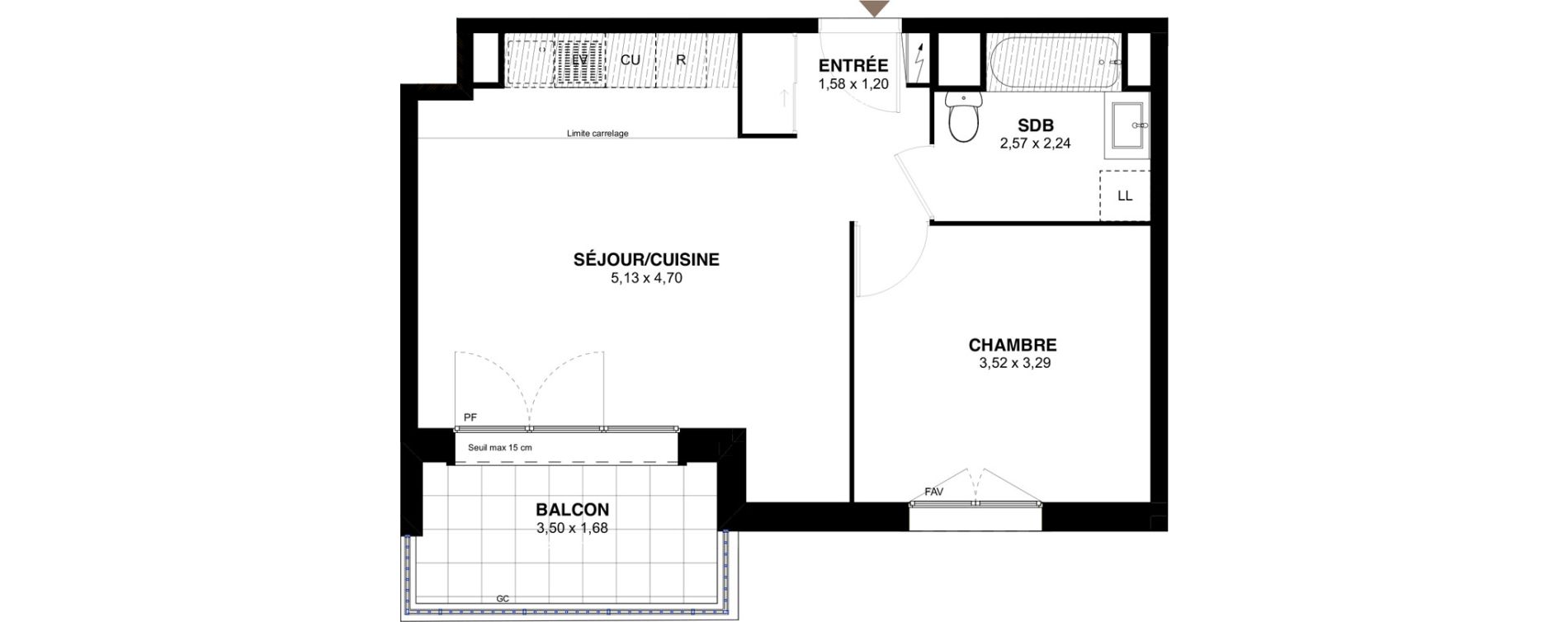Appartement T2 de 43,01 m2 &agrave; L'Ha&yuml;-Les-Roses Lallier