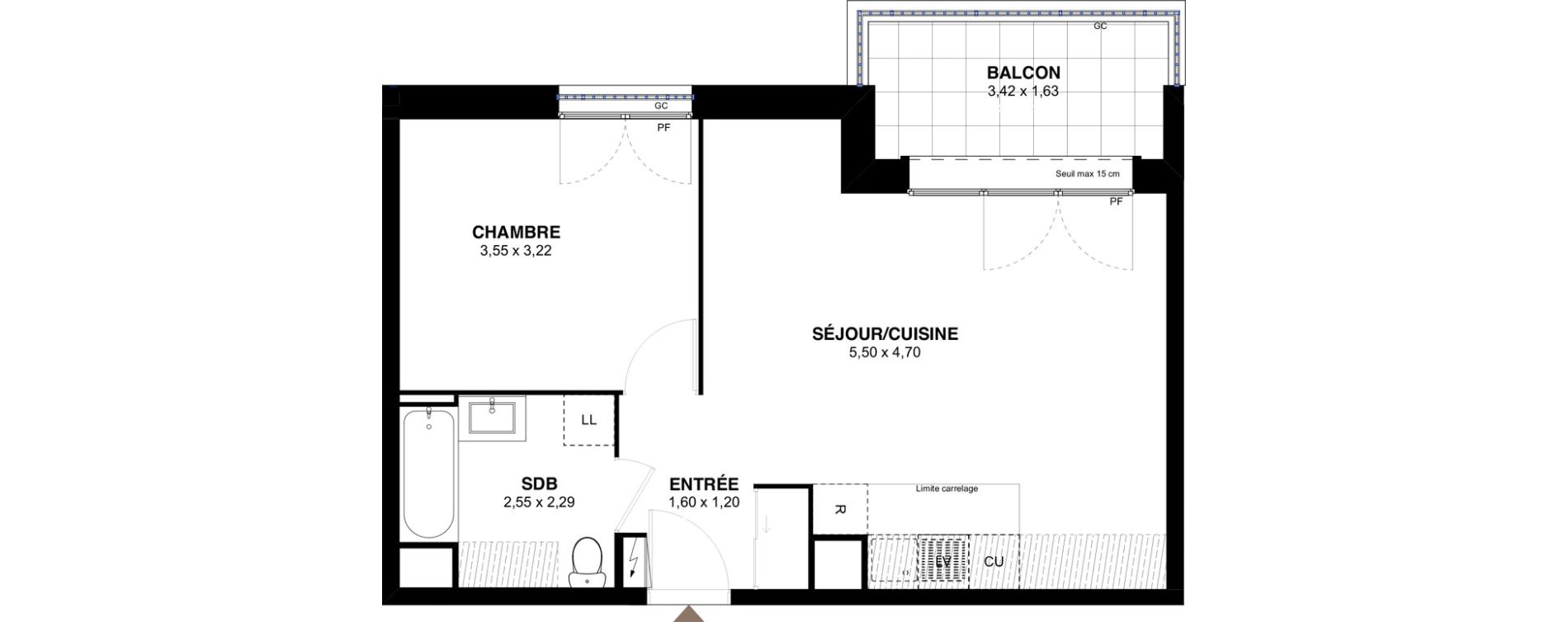 Appartement T2 de 45,66 m2 &agrave; L'Ha&yuml;-Les-Roses Lallier